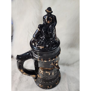 Vintage German Style Lidded Beer Stein Hunter Deer Stag Relief Ceramic